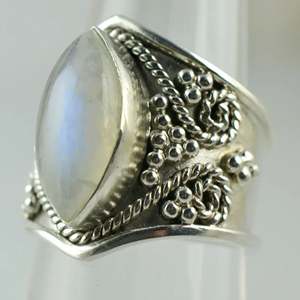 925 Sterling <b>Silver</b> Handmade <b>Statement</b> <b>Ring</b> Boho June Birthstone Jewelry Rainbow Moonstone Perfect Gift for Her Birthday - Product Image 3