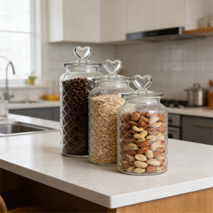 Ensemble de bocaux de conservation alimentaire en verre gaufré diamant hermétique avec couvercle en forme de cœur, écologique, organisateur de garde-manger de cuisine - Product Image 5