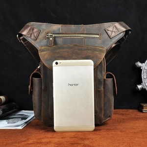 Bolso de Pierna de Cuero Genuino Vintage, Impermeable, Duradero, con Cierre de Cremallera, Forma de Almohada, Patrón de Letras, Unisex, para Motocicleta y Senderismo - Product Image 4