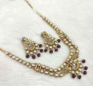 Fabriqué à la main véritable Kundan ensemble laiton métal traditionnel mariage indien collier de mariée et boucles d'oreilles avec Zircon pour les fêtes - Product Image 1