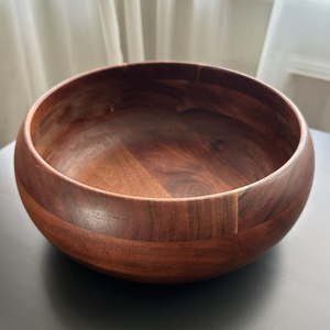 Grand bol en bois d'acacia brun de qualité supérieure Bol de service en bois naturel écologique pour le dîner Soupe aux fruits Durable de HHO - Product Image 5