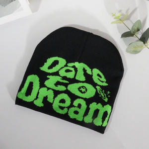 Bonnet d'hiver en tricot Jacquard gothique sans manchette brodé à la main fabricants de bonnets de voyage bas quantité minimale de commande dessin animé - Product Image 2