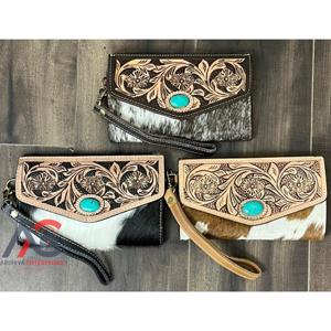 Nouvelle vente en gros d'usine, nouveau portefeuille de luxe à la mode avec porte-cartes RFID long, porte-cartes à poignet, portefeuille en cuir de vachette travaillé à la main - Product Image 1