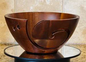 Bol en fil de bois d'acacia coupé à la main pour tricoter et crocheter des trous pour les aiguilles à tricoter 7.5 "x 3.5"-Nouveau - Product Image 5