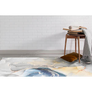 Tapis traditionnel en laine patchwork imprimé, écologique, antidérapant avec envers en latex, tons doux, tapis non tissé - Product Image 2