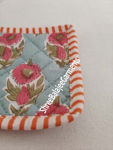 Posavasos de té acolchado de algodón estampado con bloque de mano Reversible elegante Borde de tubería manteles modernos para el hogar producto de decoración del hogar - Product Image 4