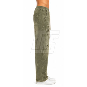 Fashion Distressed Pants <b>Men</b> Ripped Washed <b>Trousers</b> <b>Drawstring</b> Waist Relaxed Cotton Streetwear Casual Everyday Bottoms - Product Image 6