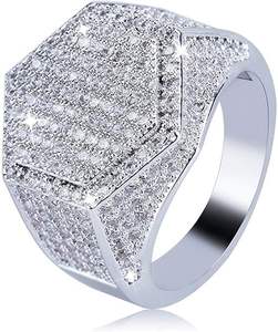 Anillo de Compromiso Hexagonal de Plata de Ley 925 con Moissanita en Engaste de Bisel, Chapado en Oro, Estilo Vintage para Mujer - Product Image 1