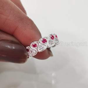 Anillo de Mujer con Rubí Natural, Piedra de Nacimiento de Julio, Regalo de Aniversario de Bodas, Anillo Apilable, Joyería de Plata de Ley 925 - Product Image 5