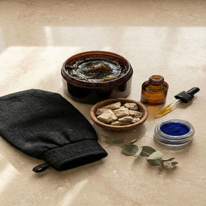 Coffret cadeau de spa marocain Hammam |   Savon noir, Gant Kessa, Argile Ghassoul, Huile d'argan, Eau de rose, Pack exfoliant, Ensemble de luxe pour spa, Pro - Product Image 1