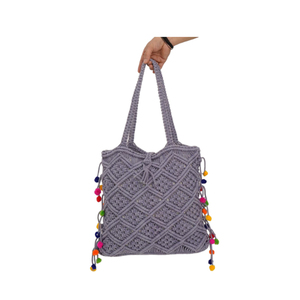 Nouvel arrivage de sac fourre-tout en coton fait à la main en macramé à la mode sac de plage avec fermeture à glissière de l'Inde décorée avec nœud imprimé filles - Product Image 4