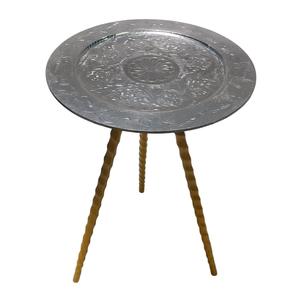 Round <b>Table</b> With Embossing Nickel And bottom Three Legs <b>Gold</b> Finished Aluminium Round Coffee Or <b>Side</b> <b>Table</b> For Home Furniture - Product Image 3