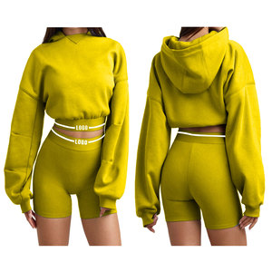 Nouveau modèle Design personnalisé multi-couleurs Sweats à capuche et shorts à manches longues pour femmes 100% coton Ensemble 2 pièces grande taille pour femmes - Product Image 5