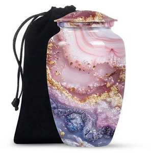 โกศบรรจุอัฐิสำหรับผู้ใหญ่ ทำจากทองเหลือง/อะลูมิเนียม  ตกแต่งด้วยสติกเกอร์เคลือบเงา  ลายหินอ่อนสีน้ำเงินสวยงาม - Product Image 2