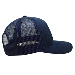 Sombrero de camionero azul marino con parche tejido personalizado Malla trasera estructurada Gorra de 6 paneles Cierre ajustable Gorras de moda Streetwear OEM Vietnam - Product Image 4