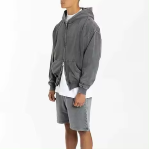 Custom <b>Mens</b> acid washed blank zip up <b>hoodie</b> <b>and</b> <b>shorts</b> <b>set</b> distressed Vintage two pieces <b>set</b> for <b>men</b> Hoodies - Product Image 6