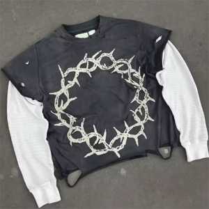 Manufacturer's Vintage Sun Faded Double-Layered <b>Long</b> Sleeve T-Shirt Custom DTG Print Vintage Cropped 300 GSM T-Shirt - Product Image 6