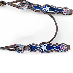 Conjunto de coraza de cabeza de caballo ecuestre occidental OEM, tema de bandera de EE. UU., tachuela de montar de cuero saludable para amantes de los caballos - Product Image 4