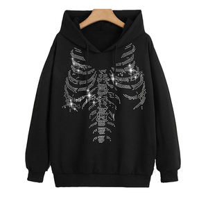 Fabricante personalizado Street Wear Stingless 100% algodón Drop Shoulder Oversize Zip Up All Over Rhinestone Jacket Hoodies - Product Image 4