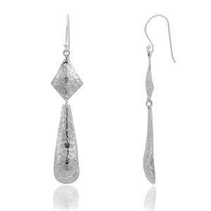 <b>Silver</b> Mountain 925 <b>Sterling</b> <b>Silver</b> <b>Dangle</b> <b>Earrings</b> Women's Hammered Teardrop Drop Light Weight Luxury 925 Hallmarked Wholesale - Product Image 4
