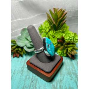 Navajo-Made <b>Statement</b> <b>Ring</b> with Kingman Turquoise & Sterling <b>Silver</b> Size 9 Everyday Gemstone <b>Ring</b> with Natural Stone Inlay - Product Image 2