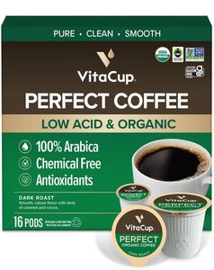 VitaCup Perfect Low Acid Coffee Pods Dark Roast Guatemala Single Origin, Clean & Pure Single Serve Pod compatible 16 CT - Product Image 5