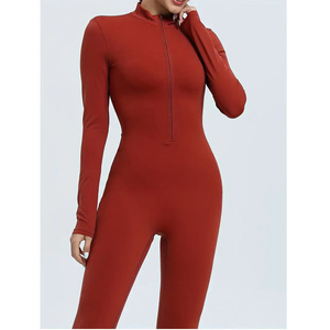 จั๊มสูทยาวมีซิปสำหรับผู้หญิงชุดออกกำลังกายแขนยาวแบบลำลอง - Product Image 4