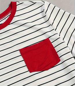 เสื้อยืดลายทางคลาสสิกสำหรับสุภาพสตรีที่เป็นมิตรกับสิ่งแวดล้อมในฤดูใบไม้ผลิ/ฤดูร้อน |   เสื้อแขนสั้นเนื้อผ้านุ่มสบายผิว มีกระเป๋า ผลิตในบังกลาเทศ - Product Image 5