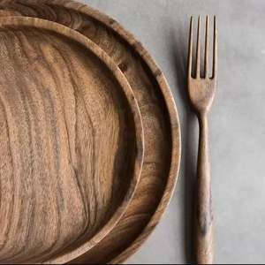 Premium Quality Eco-Friendly Handmade Round <b>Serving</b> Trays and <b>Spoons</b> Made of Acacia Wood with Antique Design - Product Image 6