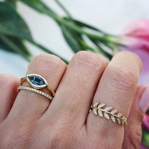 Branche feuille formes 14K or jaune Fine bague de fête coupe ronde laboratoire cultivé diamant proposition bague pour fiançailles cadeau fête bijoux - Product Image 3