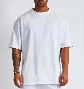 Camiseta de algodón 100% de alta calidad para hombre, ropa de calle de gran tamaño lisa de peso pesado, Impresión de logotipo personalizado - Product Image 3