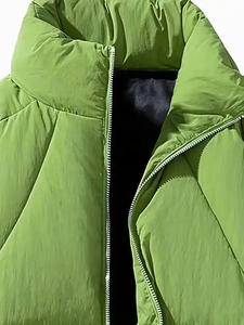 High Street Style Winter Woolen Fabric Puffer Bomber Jacket Cierre de cremallera Liso Teñido Cuello redondo Hombres Servicio OEM disponible - Product Image 3