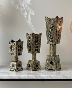 Décoration d'intérieur de style arabe, écologique, fait à la main, finition dorée métallique, orné de perles de pierre colorées, brûleur à encens Bakhoor - Product Image 6