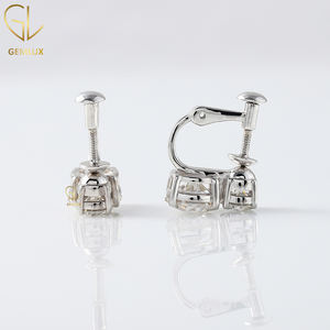 Trendy Design High Quality 14k Gold Round Cut Moissanite <b>Diamond</b> Two Stone English Lock Earrings for <b>Anniversary</b> - Product Image 4