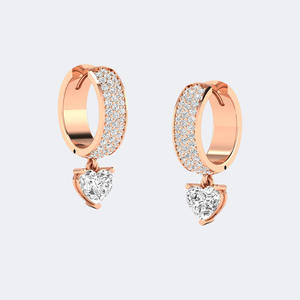 Boucles d'oreilles pendantes Huggie en or massif avec diamants ronds et en forme de cœur de 1,50 carat, serties de griffes, pour femme - Product Image 6
