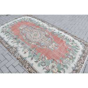 Alfombra turca Vintage de 5,3x9 pies, diseño de retales de lana rojo y Beige, área grande, pasillo rectangular para sala de estar, dormitorio, látex nuevo - Product Image 4