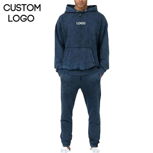 ชุดวอร์มผู้ชายสไตล์วินเทจ ผ้าฝ้าย 100% ทรงขาบาน แบบมีฮู้ด สีพื้น ล้างสีแบบ Acid Wash สำหรับฤดูหนาว คุณภาพสูง รับผลิตตามแบบ - Product Image 1