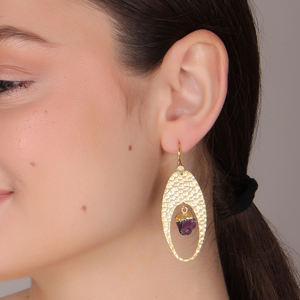 Dua Trendy Amethyst Rough Drop Pendientes 18K Chapado en oro Latón Joyería DE BODA hecha a mano para mujeres - Product Image 6