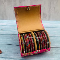 Nouvelle Arrivée Boîte à Bracelets Pliable avec Fermeture Éclair, Broderie Dorée, en Tissu de Créateur et MDF, Boîte Chuda pour Cadeau de Mariage et Retour de Faveur