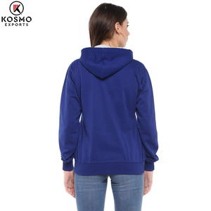 เสื้อมีฮู้ดแขนยาวผ้าคอตตอนผสมอบอุ่นมีซิปด้านหน้าและโลโก้ด้านหน้าปกสีเรียบแบบคลาสสิกฤดูหนาวของผู้หญิง - Product Image 2