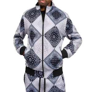 Hommes Diamant Bandana Imprimer Survêtement Deux Pièces Ensemble Zipper Veste Jogger Pantalon Streetwear Mode Sportswear Outfit En Gros - Product Image 2