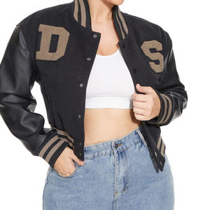 Vestes universitaires personnalisées pour femmes Vêtements Streetwear à la mode Veste pour femmes à manches en cuir véritable patchwork chenille personnalisée - Product Image 1