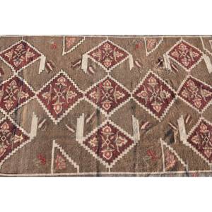 Alfombra de área de lana turca Vintage 4,5X7,9 pies marrón Beige diseño de retazos respaldo de látex rectangular grande-para pasillo habitación cabecera - Product Image 5