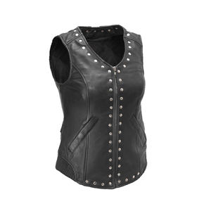 Chaleco de mujer de alta calidad motocicleta moda cuero genuino chaleco al por mayor cuero hecho a medida cuero de vaca - Product Image 4