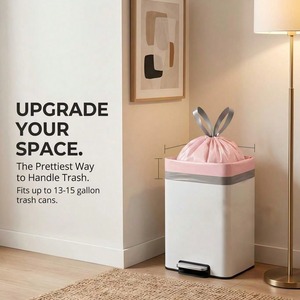 Sacs poubelles de cuisine anti-fuite avec cordon de serrage, roses, pour déchets alimentaires, sacs en plastique HDPE jetables, usage domestique, fabriqués en Chine - Product Image 2