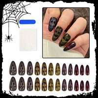 HYC-MY-660 Faux Ongles à Presser Réutilisables Effet Œil de Chat, Crâne et Visage de Fantôme pour Halloween, Couverture Complète, 24 Pièces