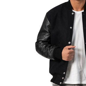 Veste bomber varsity authentique en laine unisexe avec manches en cuir, style rétro américain, uniforme d'équipe, patchwork sur le devant - Product Image 4