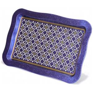 Bandeja de líneas geométricas de fondo azul, plato de servicio de Metal Rectangular de 238x358mm con diseño de patrón sin costuras de borde ondulado - Product Image 5