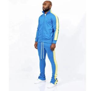 Pantalones de chándal apilados con rayas laterales de poliéster personalizados Conjuntos de Jogger Chándales apilados con cremallera para hombre - Product Image 1