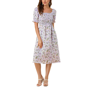 Vestido Midi de manga corta informal para mujer de estilo dulce, 100% poliéster, cuello en V, cinturón envolvente sólido para fiestas diarias de primavera y otoño - Product Image 2